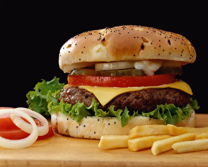 Hamburger, fries, food, snacks, burger, HD wallpaper