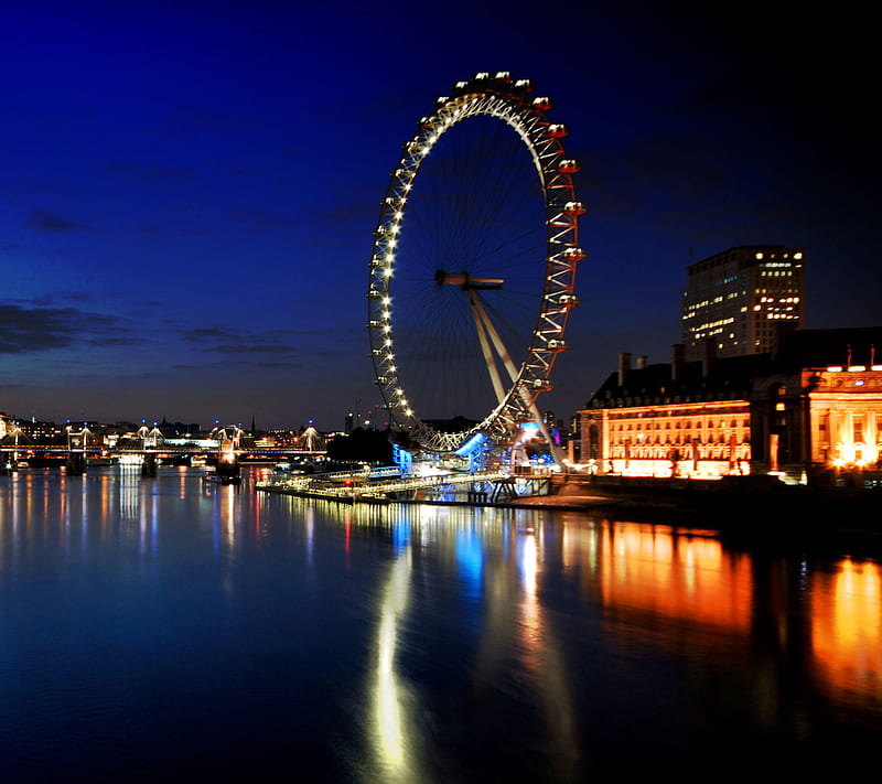 London eye, british, cool, good, lights, nice, night, river, sweet, HD wallpaper