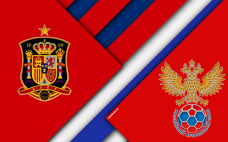Spain vs Russia material design, abstraction, logos, 2018 FIFA World Cup, Russia 2018, football match, 1 July, Luzhniki Stadium, HD wallpaper