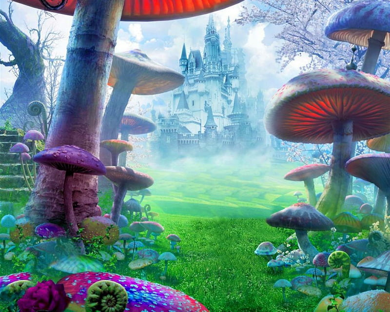 Mushroom Land, mushroom, land, fantasy, castle, HD wallpaper