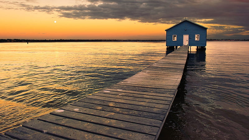Sunset pier, Pier, Boathouse, Australia, Pierce, HD wallpaper