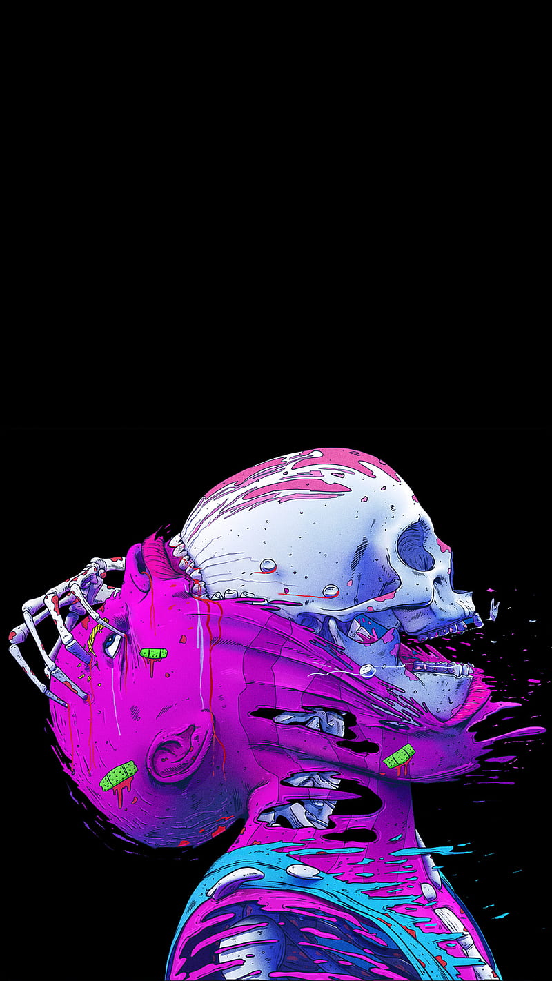 Neon Skull pink, coeur, lights, HD phone wallpaper
