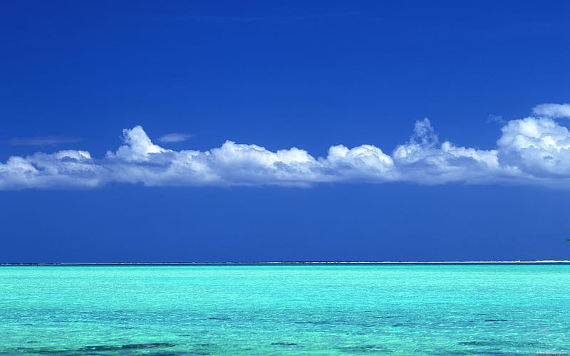 Tahitian turquoise sea and blue sky, HD wallpaper
