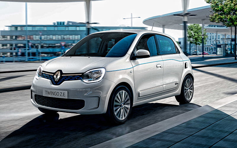 Renault Twingo ZE, 2020, exterior, front view, white hatchback, electric car, new white Twingo ZE, French electric cars, Renault, HD wallpaper