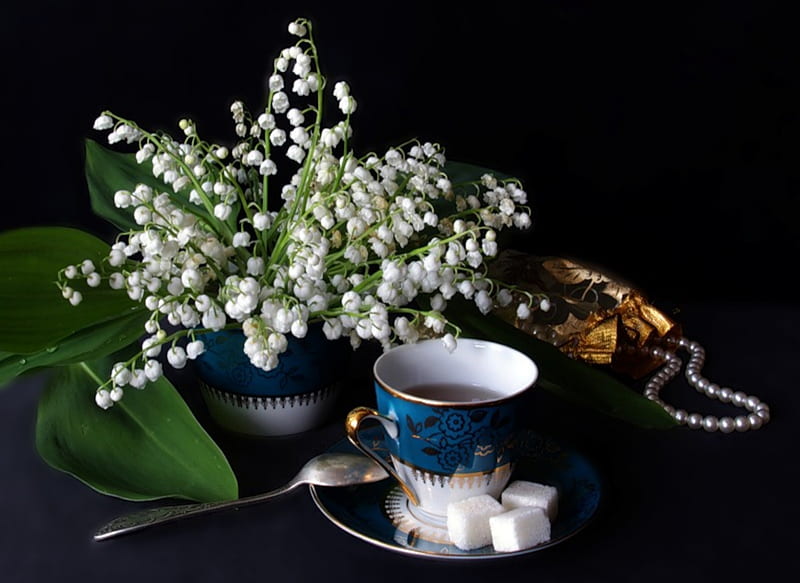Coffee And Lily Of Valley, Lily, Coffee, Valley, Sugar Cubes, HD wallpaper