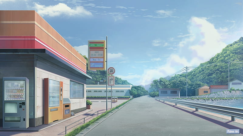 anime market, street, urban, countryside, summer, scenery, Anime, HD wallpaper