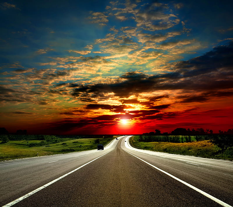 Sunset Road, beautiful sunset, highway, road, HD wallpaper