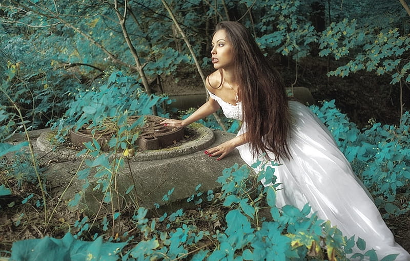 Nonna Berezina, dress, model, woman, wood, HD wallpaper Nonna Berezina, dress, model, woman, wood, HD wallpaper