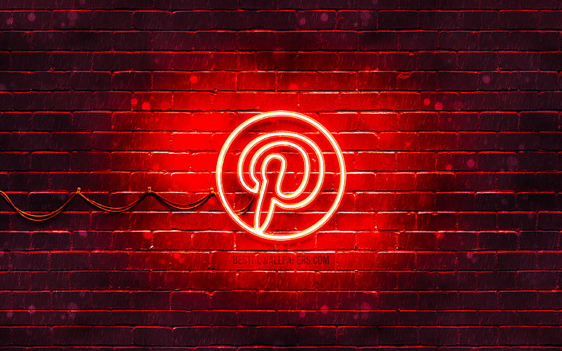 Pinterest red logo red brickwall, Pinterest logo, social networks, Pinterest neon logo, Pinterest, HD wallpaper