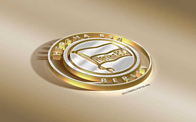 Hertha BSC, German football club, golden silver logo, Berlin, Germany, Bundesliga, 3d golden emblem, creative 3d art, football, Hertha Berlin, HD wallpaper