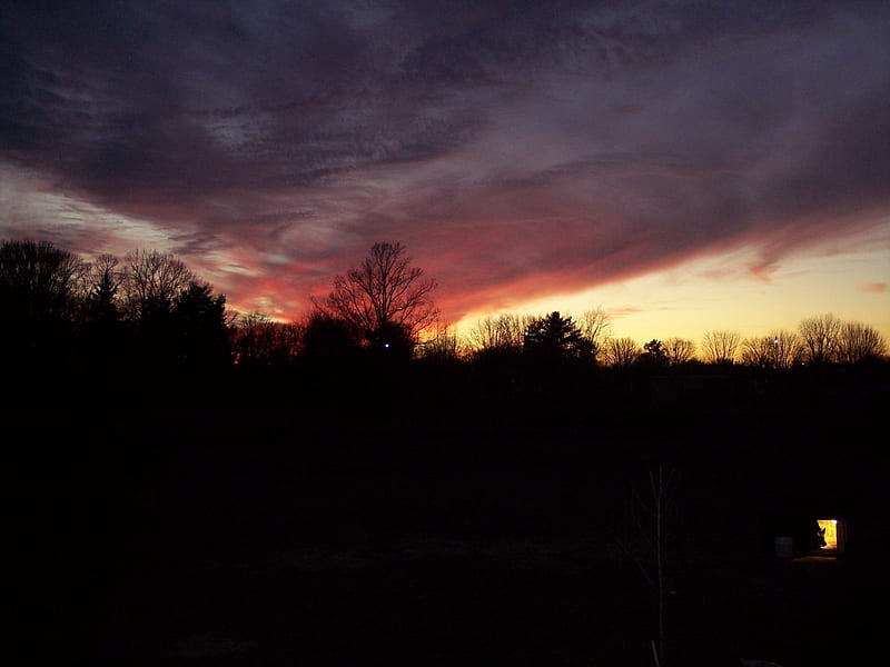 back yard, pretty, black, sunset, sky, HD wallpaper