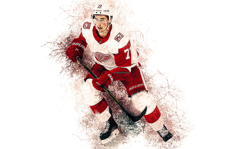Dylan Larkin, Detroit Red Wings, art American hockey player, paint art, splashes, grunge style, NHL, USA, National Hockey League, HD wallpaper