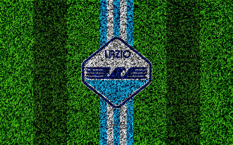Lazio FC logo, football lawn, Italian football club, white blue lines, emblem, grass texture, Serie A, Rome, Italy, football, SS Lazio, HD wallpaper