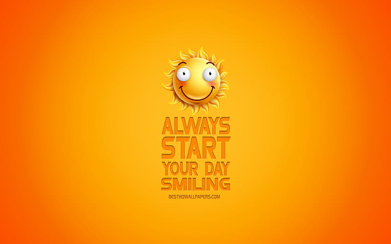 Always start your day smiling, motivation, inspiration, creative 3d art, smile icon, yellow background, mood concepts, HD wallpaper