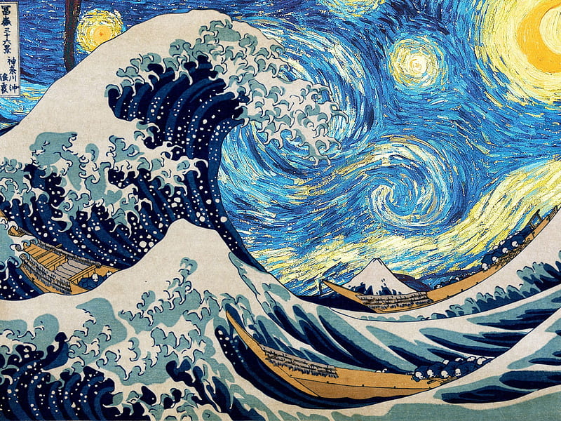 Starry Night , Hokusai, Vincent Van Gogh, The Great Wave Off Kanagawa • For You, Japanese Wave, HD wallpaper