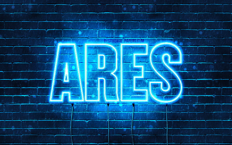 Ares with names, horizontal text, Ares name, blue neon lights, with Ares name, HD wallpaper