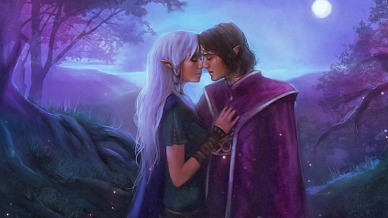 Elven Love, fantasy, female elf, elf, love, male elf, elves, HD wallpaper