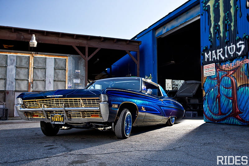 68 Impala Lowrider, Classic, GM, Bowtie, Blue, HD wallpaper