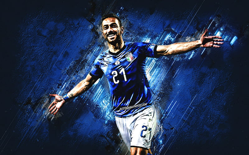 Fabio Quagliarella, Italy national football team, portrait, blue stone background, creative art, Italy, football, HD wallpaper