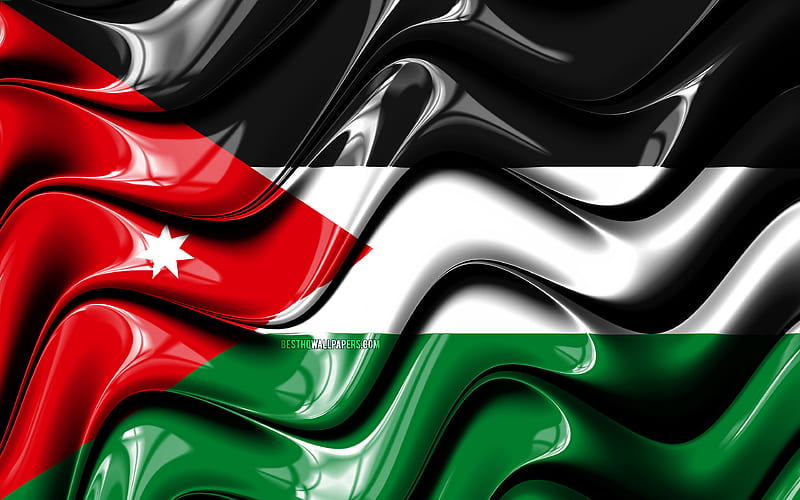 Jordan flag Asia, national symbols, Flag of Jordan, 3D art, Jordan, Asian countries, Jordan 3D flag, HD wallpaper