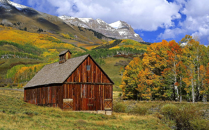 720P free download | Barn in the wilderness, autumn, bonito, trees ...