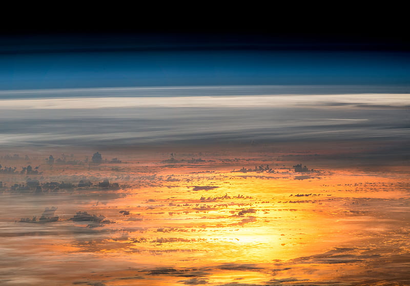 Sunset From The International Space Station, space, sky, clouds, horizon, reflection, nature, HD wallpaper