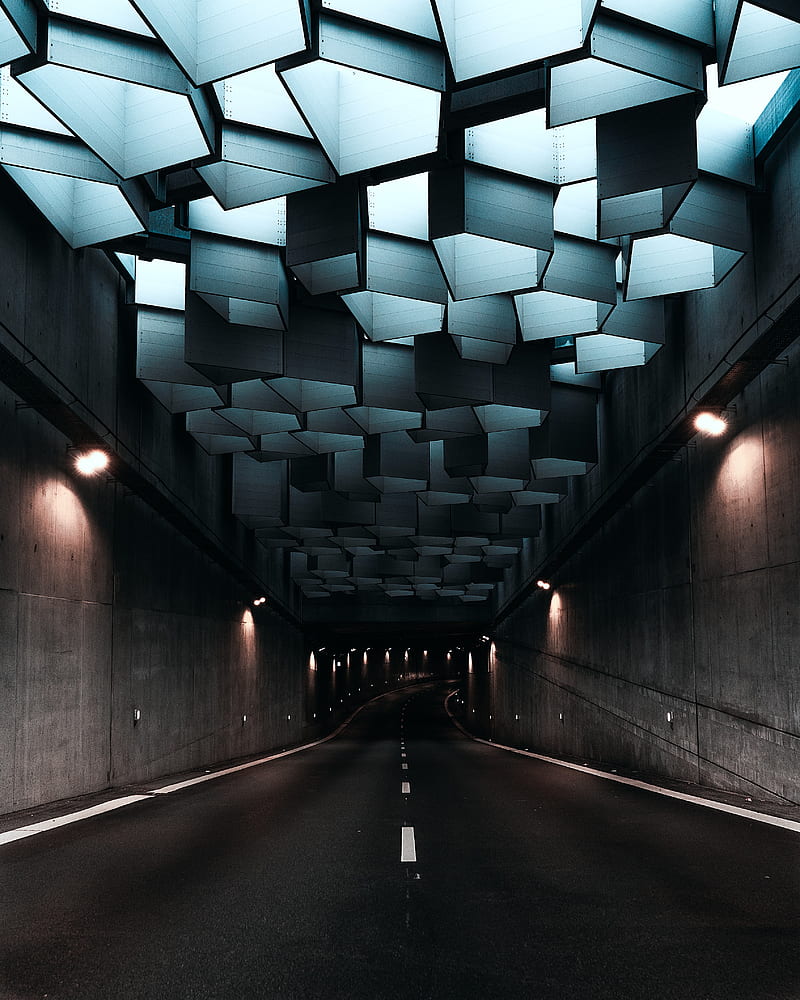 tunnel, turn, underground, architecture, copenhagen, denmark, HD phone wallpaper