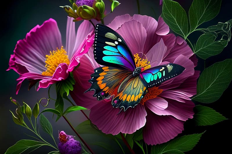 Butterfly, Flowers, Bright, Art, HD wallpaper | Peakpx