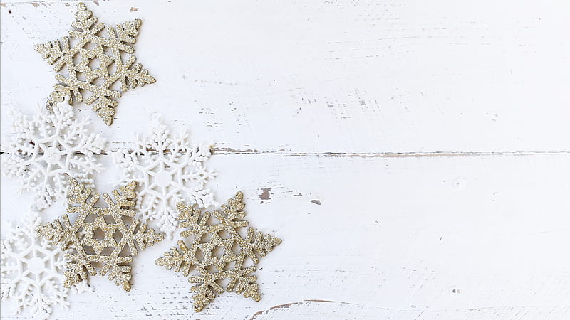 White Golden Christmas Ornaments Snowflake Snowflake, HD wallpaper