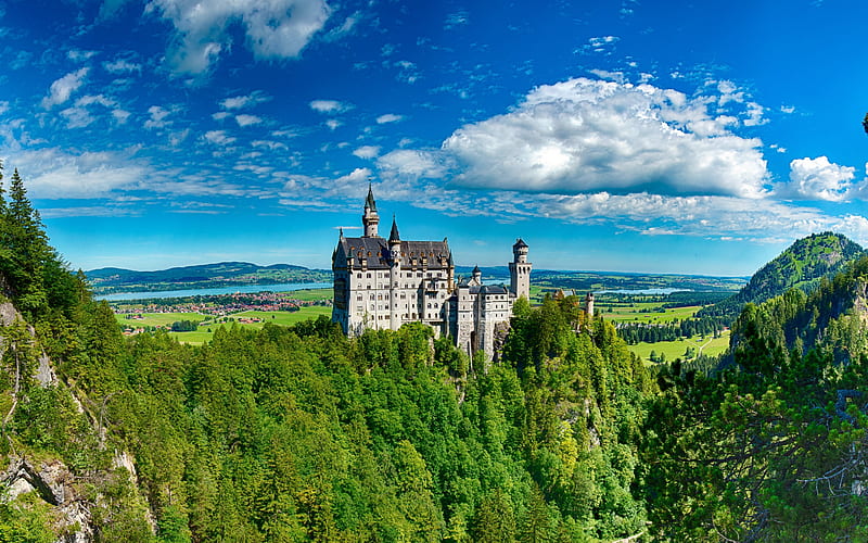 Neuschwanstein Castle, Bavarian Alps, eternal, mountain landscape, Schwangau, beautiful castle, Bavaria, Germany, HD wallpaper