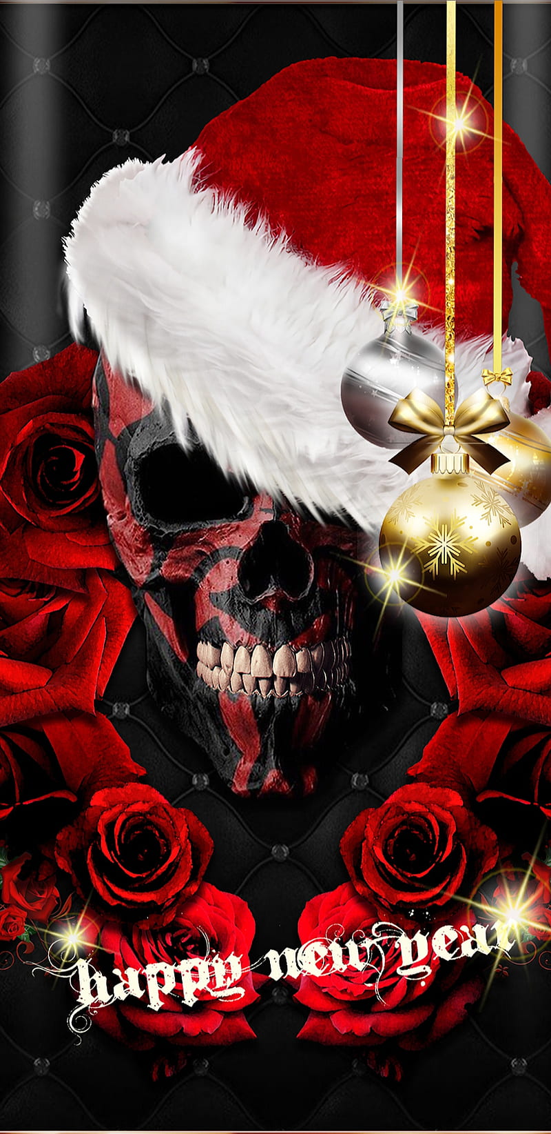 Newyear19 , happy, new year, christmas, skull, rose, roses, HD phone wallpaper