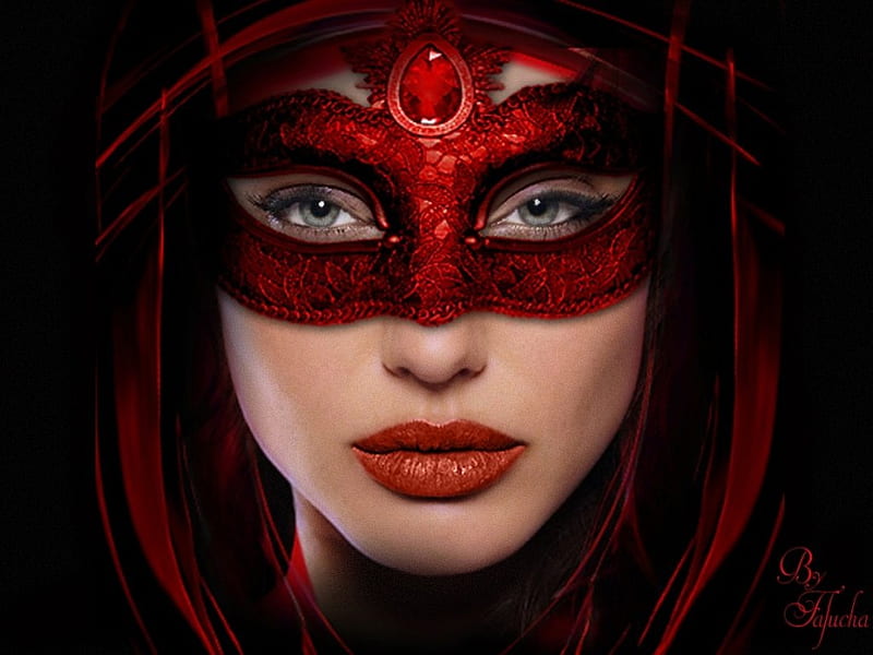 Masquerad-Angelina-Joulie., red, look, fantasy, female, bonito, masquerad, lady, HD wallpaper