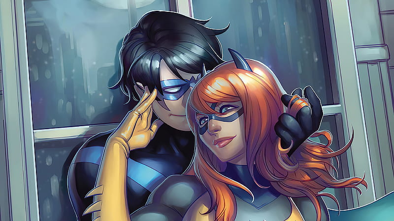 Nightwing In Love With Batgirl, nightwing, batgirl, superheroes, artwork, HD wallpaper