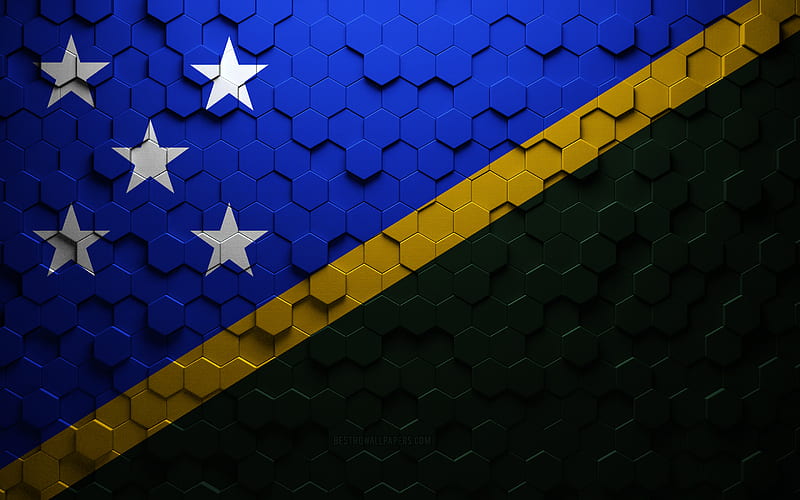 Flag of Solomon Islands, honeycomb art, Solomon Islands hexagons flag, Solomon Islands, 3d hexagons art, Solomon Islands flag, HD wallpaper