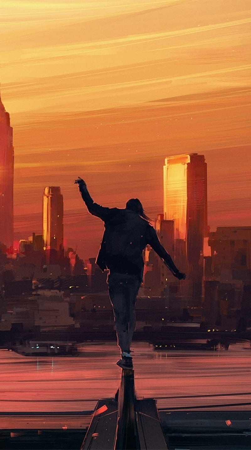 On Top, boy, city, sunset, HD mobile ...