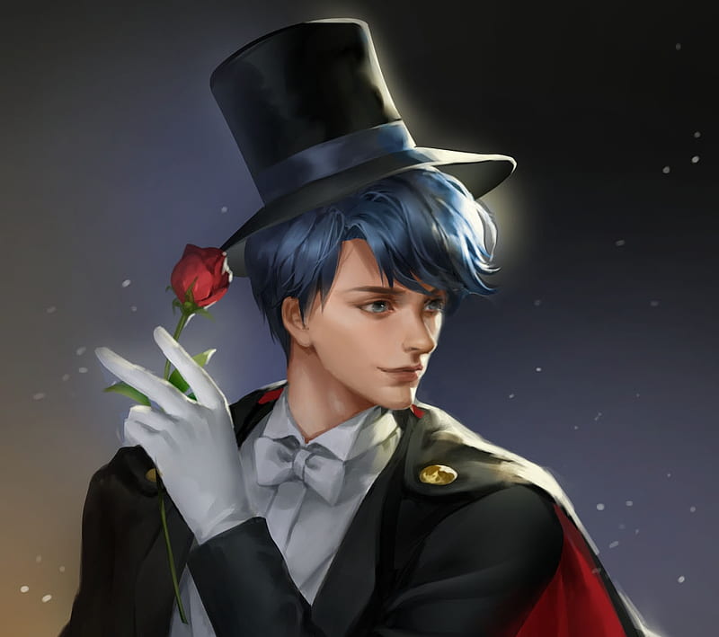 Mamoru Chiba, tuxedo mask, rose, manga, flower, sailor moon, black, man,  red, HD wallpaper | Peakpx