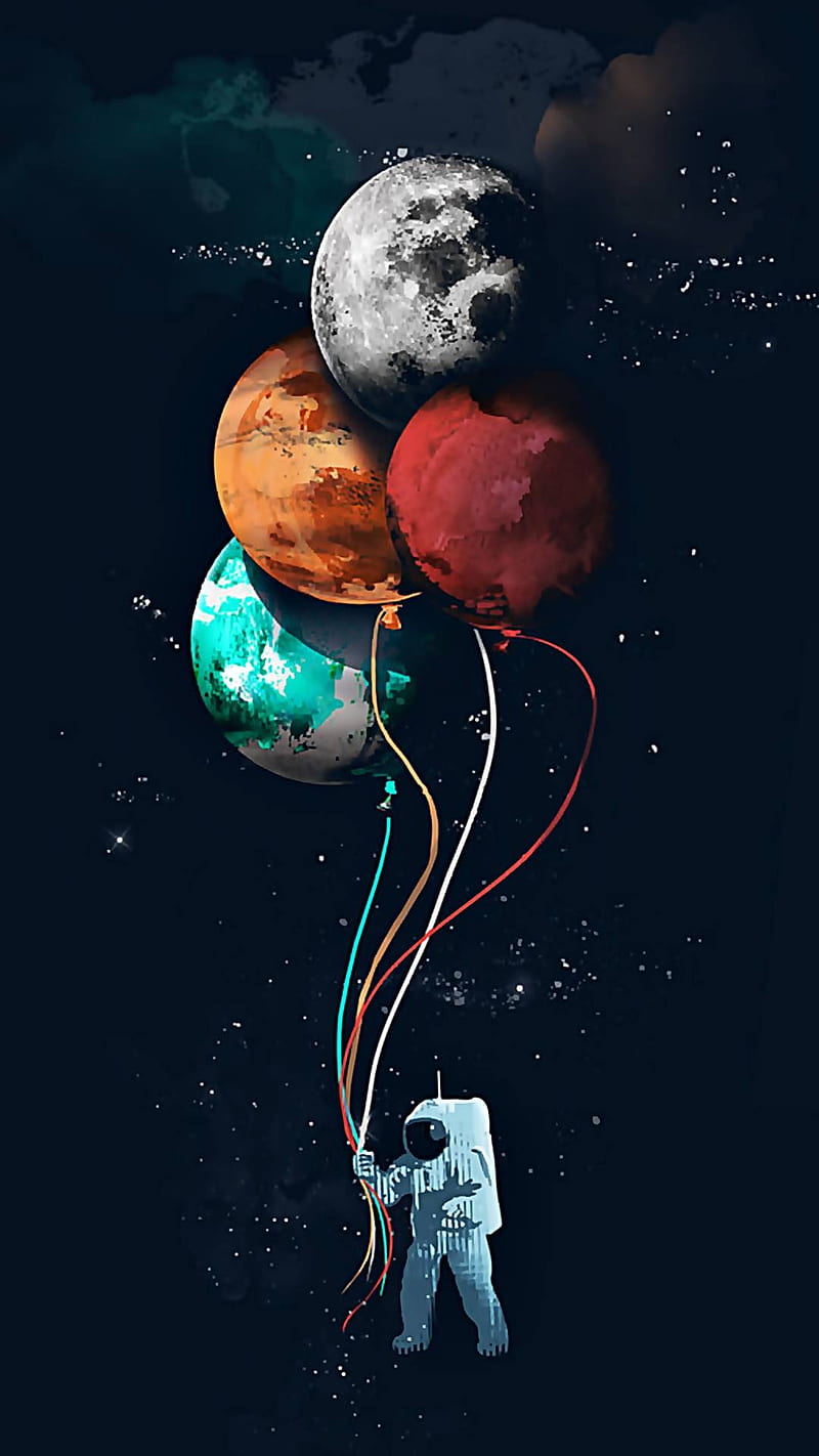 Space regular, hot, balloon, galaxy, gezegen, star, world, black, white, solar, HD phone wallpaper