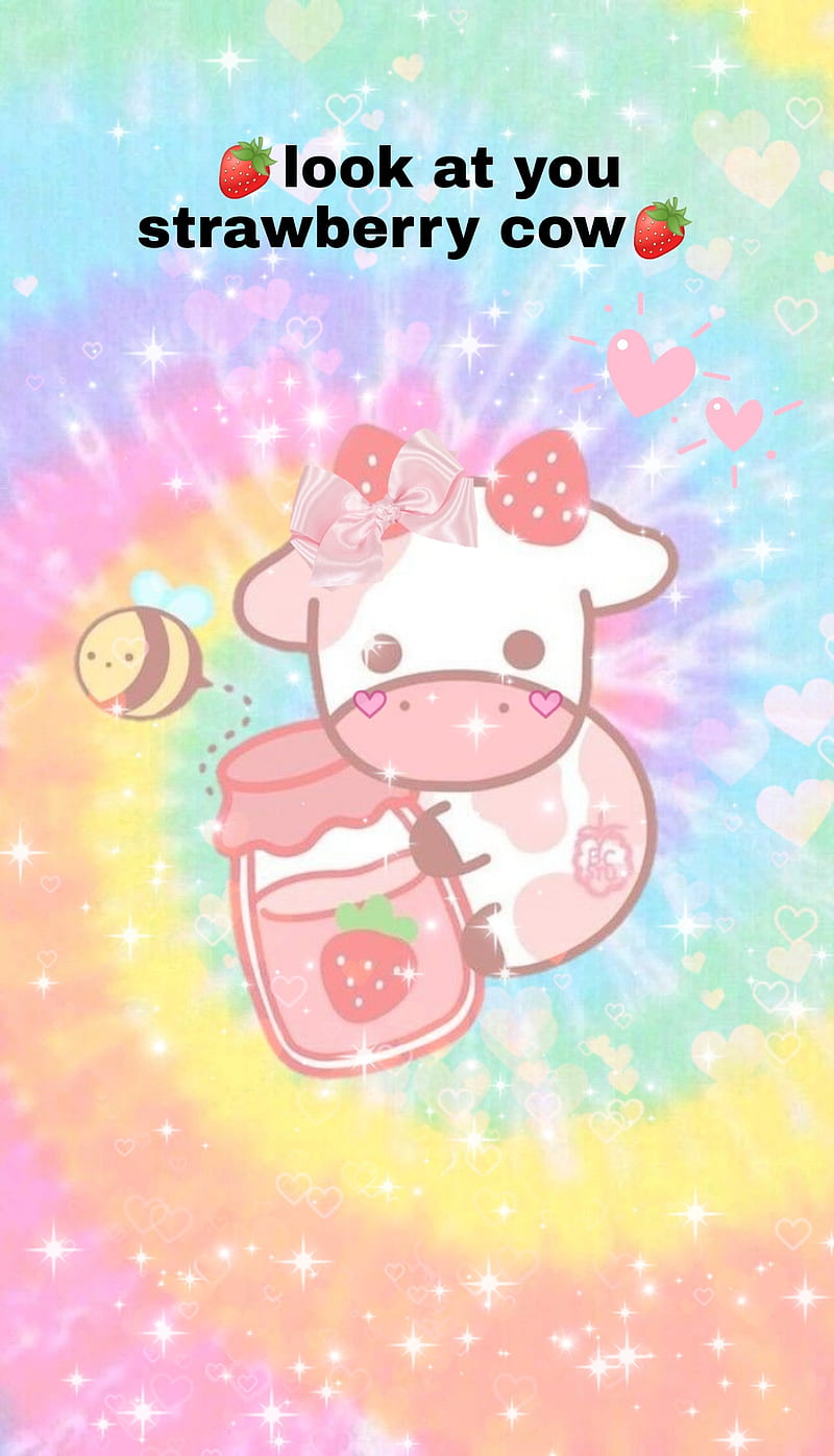 Strawberry cow, kawaii, HD phone wallpaper