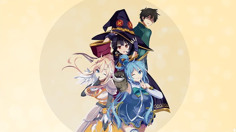 Anime, KonoSuba – God’s blessing on this wonderful world!!, Aqua (KonoSuba), Darkness (KonoSuba), Kazuma Satou, Megumin (KonoSuba), HD wallpaper