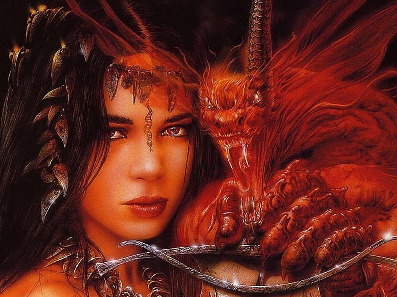 Red Dargon Girl, red, female, dragon, girl, HD wallpaper