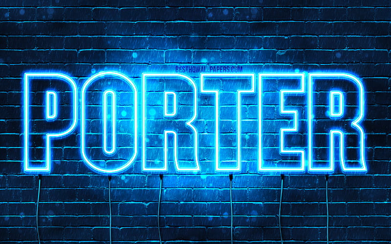 Porter with names, horizontal text, Porter name, blue neon lights, with Porter name, HD wallpaper