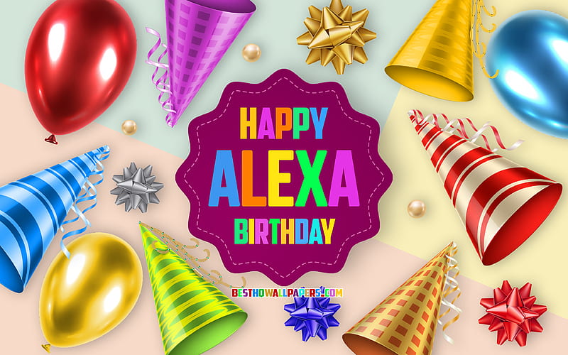 Happy Birtay Alexa, Birtay Balloon Background, Alexa, creative art, Happy Alexa birtay, silk bows, Alexa Birtay, Birtay Party Background, HD wallpaper