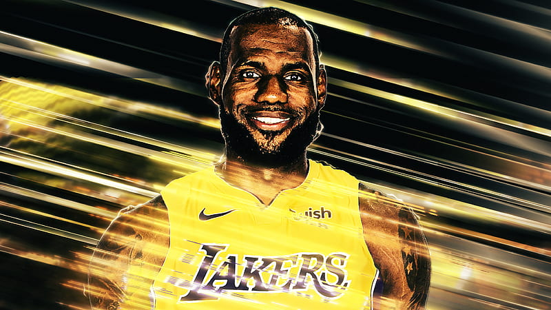 Smiley LeBron James Is Wearing Yellow Sports Dress In Lightning Background Sports, HD wallpaper