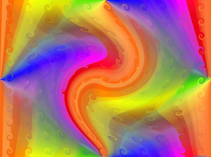 Rainbow Swirl , rainbow swirl, orange, mind teaser, yellow, rainbow, abstract, swirl, green, purple, bright colors, pink, blue, HD wallpaper