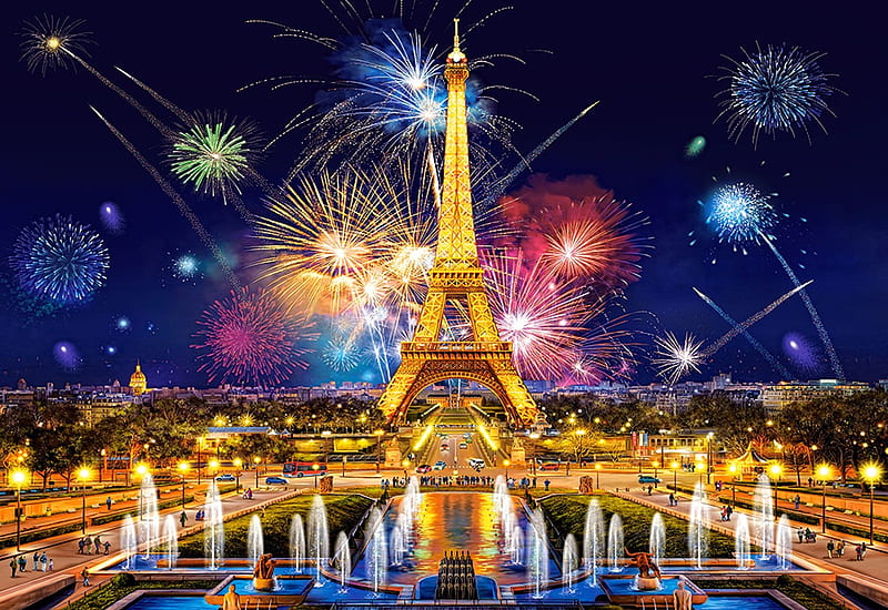 Glamour of the Night, Paris, fireworks, eiffel tower, digital, art, water,  HD wallpaper | Peakpx