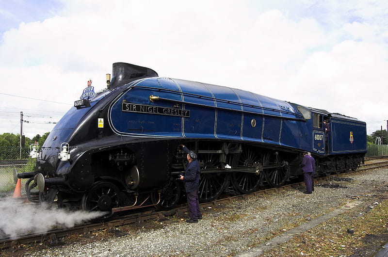 A4 Pacific Sir Nigel Gresley, train, rail, steam trains, locomotion, steam, railways, sir nigel gresley, blue, HD wallpaper