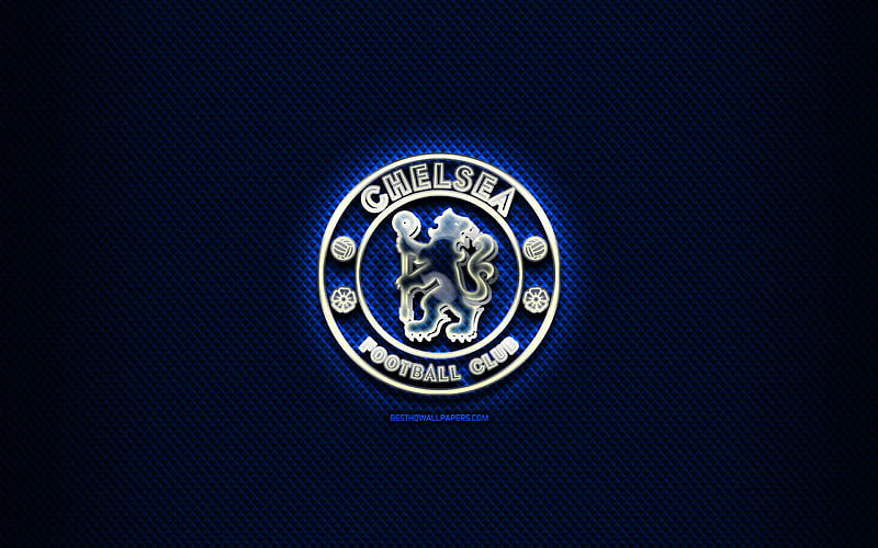 Chelsea FC, glass logo, blue rhombic background, Premier League, soccer, english football club, Chelsea logo, creative, Chelsea, football, England, HD wallpaper