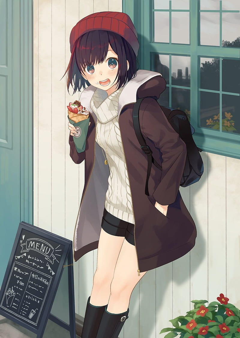 1920x1080px, 1080P free download | Anime girls, shorts, eating, ice