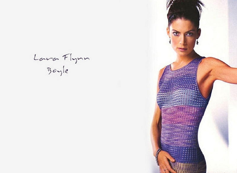 Lara Flynn Boyle, brunette, skin tight, earrings, multi coloured dress, bracelet, HD wallpaper