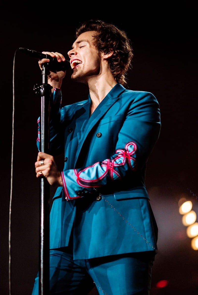 Harry styles, blue, singing, HD phone wallpaper